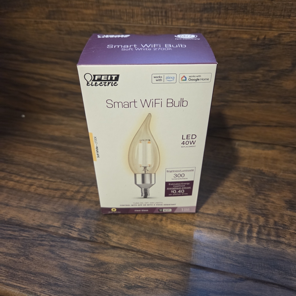 FEIT Electric 40-Watt Clear BA10 Flame Tip Smart WiFi LED Light Bulb